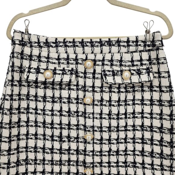 NEW Alexia Admor Womens 6 Skirt Tweed Mini Pencil Ivory Black Preppy Party Twee - Picture 2 of 12